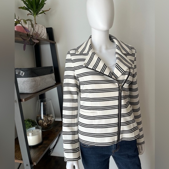 Bagatelle Black & White Striped Moto Jacket Asymmetrical Zip Size S - Picture 6 of 6